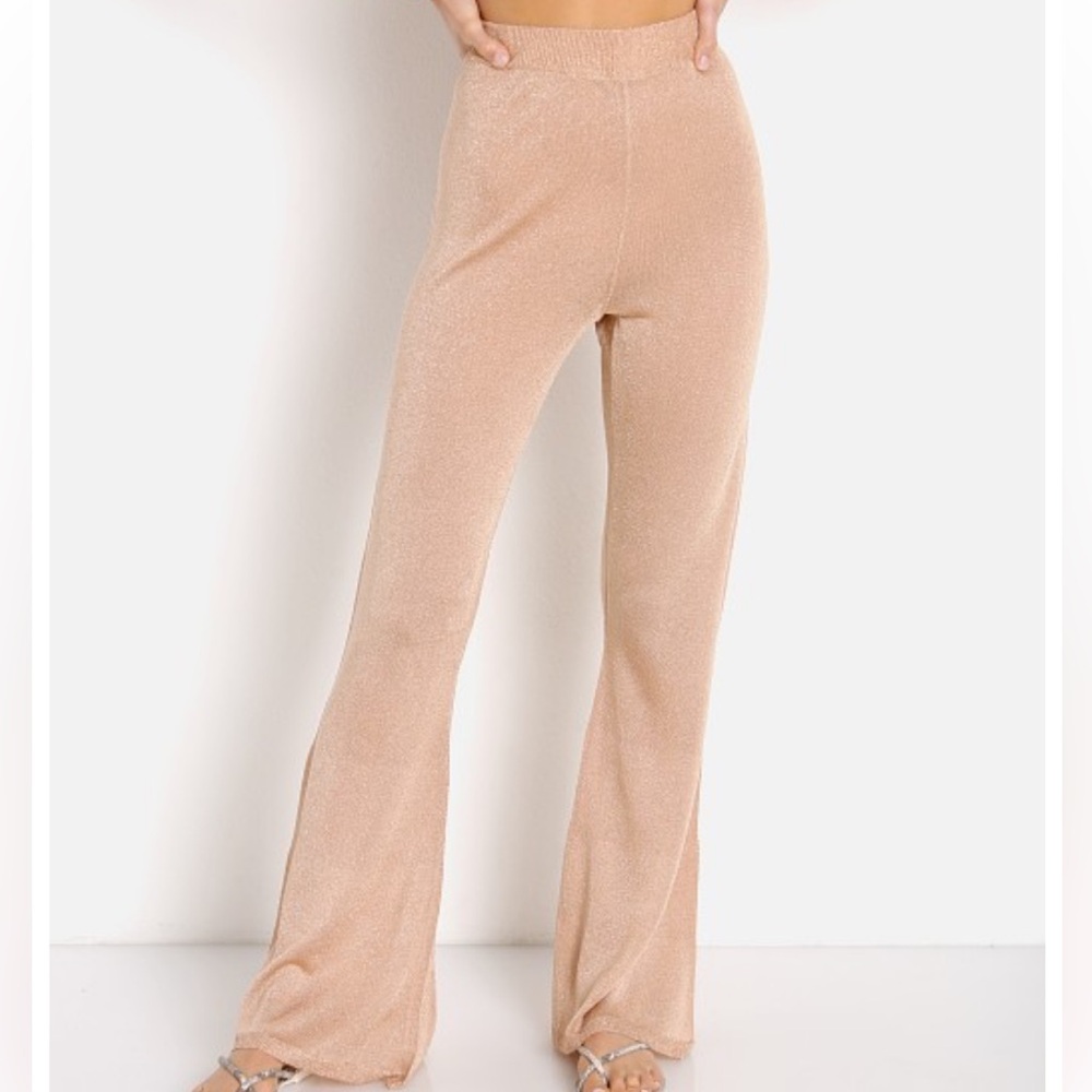 L Space Glisten High Rise Sheer Flare Pants Champagne Pink Gold Size‎ XS